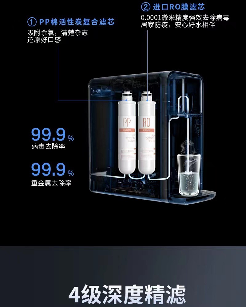 富氢净水机家用富硒锶小分子团免安装RO反渗透加热一体台式净水器-9